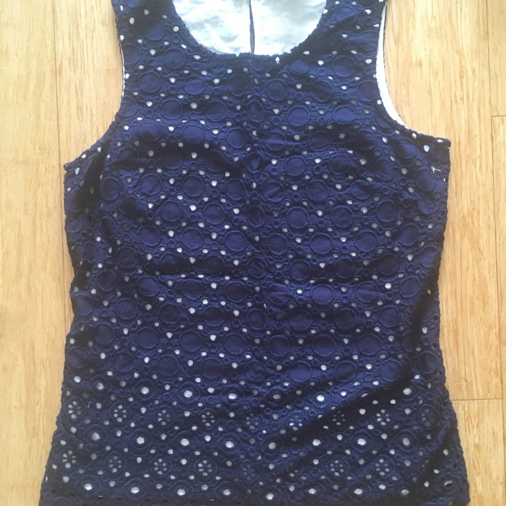 Sz 4 Boden Sleeveless Tank Navy/White Eyelet Lace